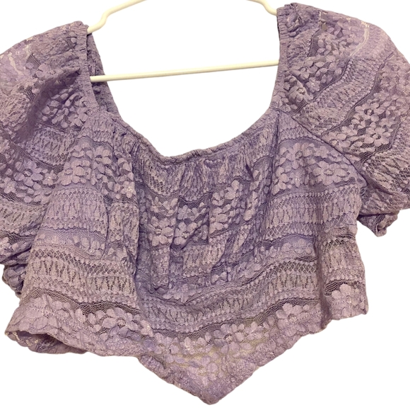 SHEIN Purple Lavender Off-Shoulder Lace Crop Top - Size XL 💜 - Picture 4 of 9